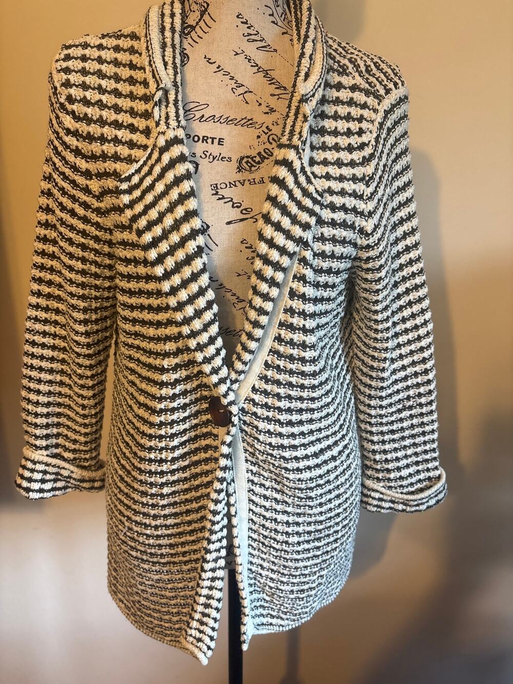 Coldwater Creek Woven Knit Green/White Sweater Medium